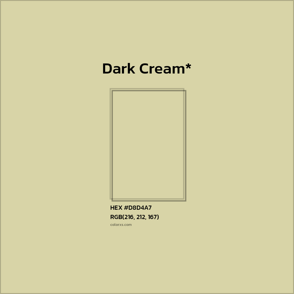 #D8D4A7 hex color. RGB, RYB, CMYK, HSL, HSV codes and color conversions. Matching color names, palettes, paints.