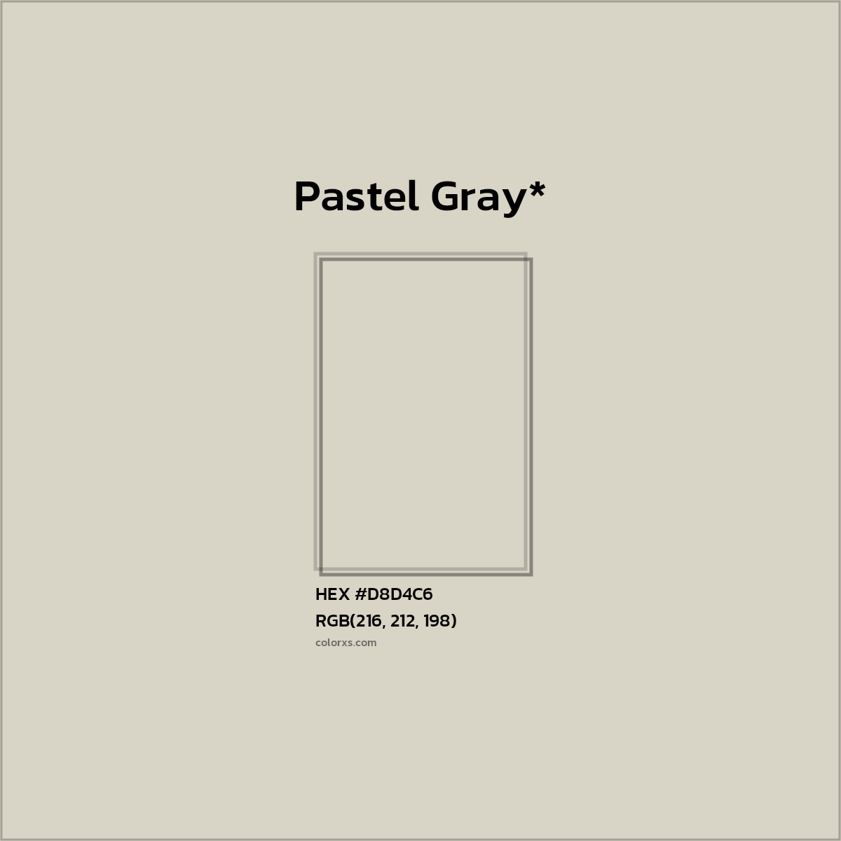 #D8D4C6 hex color. RGB, RYB, CMYK, HSL, HSV codes and color conversions. Matching color names, palettes, paints.