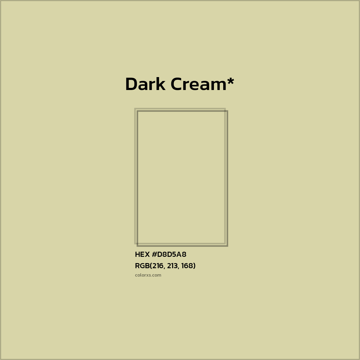 #D8D5A8 hex color. RGB, RYB, CMYK, HSL, HSV codes and color conversions. Matching color names, palettes, paints.