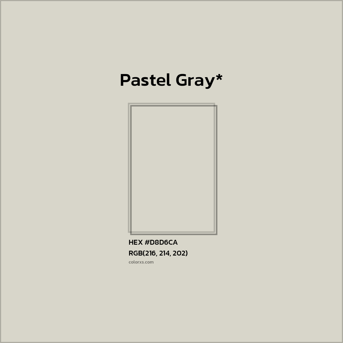 #D8D6CA hex color. RGB, RYB, CMYK, HSL, HSV codes and color conversions. Matching color names, palettes, paints.