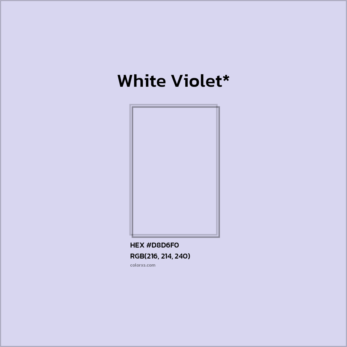 #D8D6F0 hex color. RGB, RYB, CMYK, HSL, HSV codes and color conversions. Matching color names, palettes, paints.