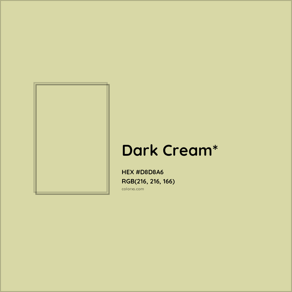 #D8D8A6 hex color. RGB, RYB, CMYK, HSL, HSV codes and color conversions. Matching color names, palettes, paints.