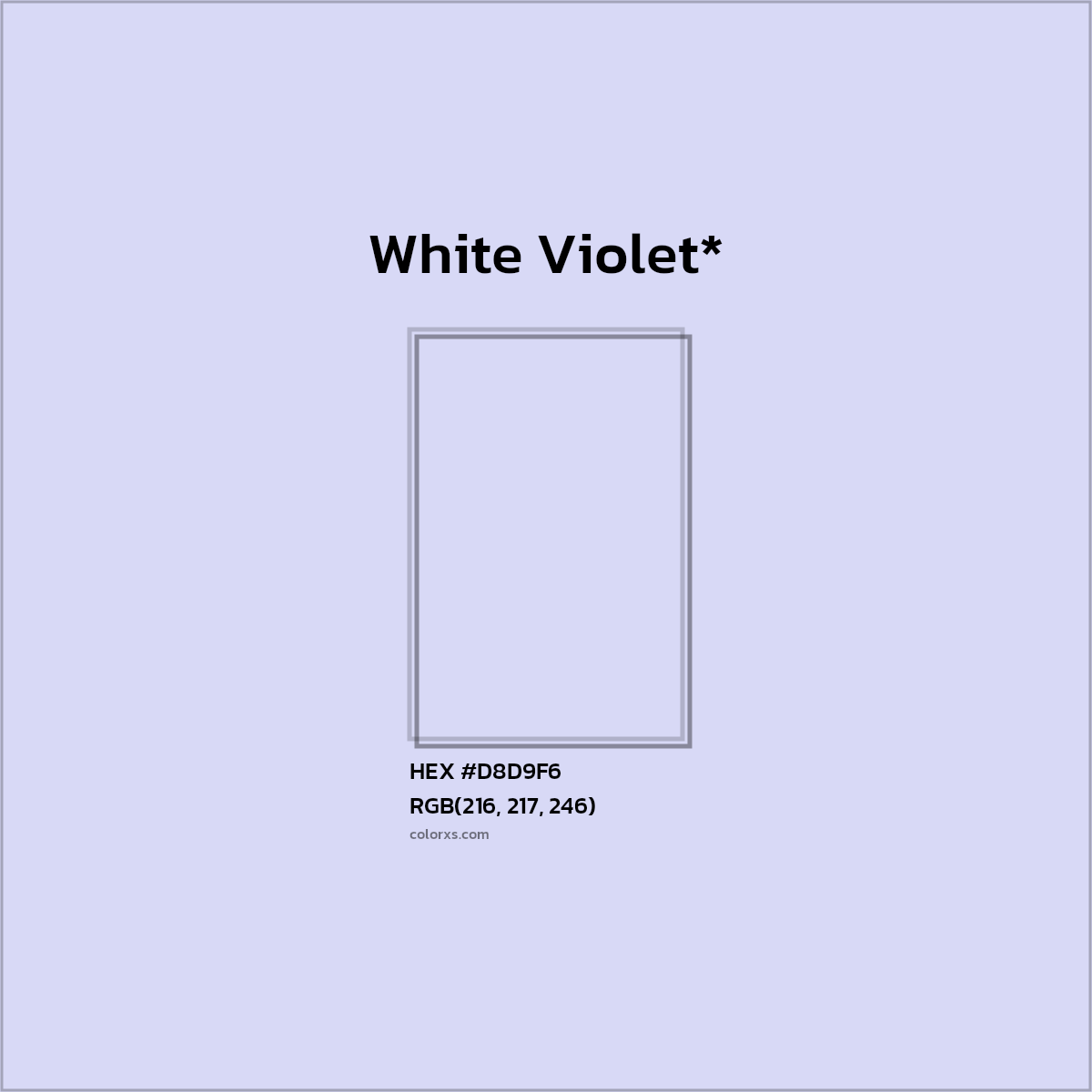 #D8D9F6 hex color. RGB, RYB, CMYK, HSL, HSV codes and color conversions. Matching color names, palettes, paints.