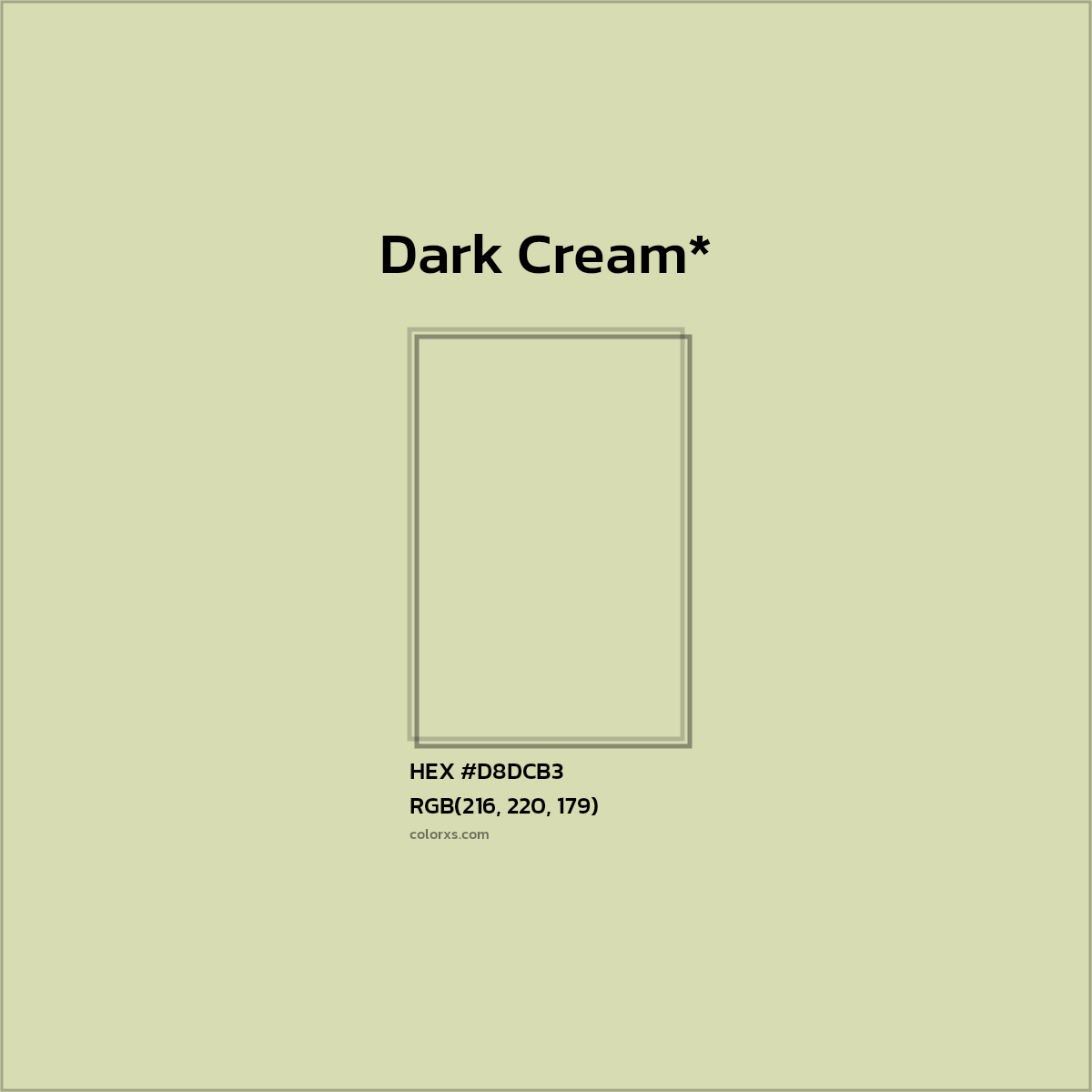 #D8DCB3 hex color. RGB, RYB, CMYK, HSL, HSV codes and color conversions. Matching color names, palettes, paints.