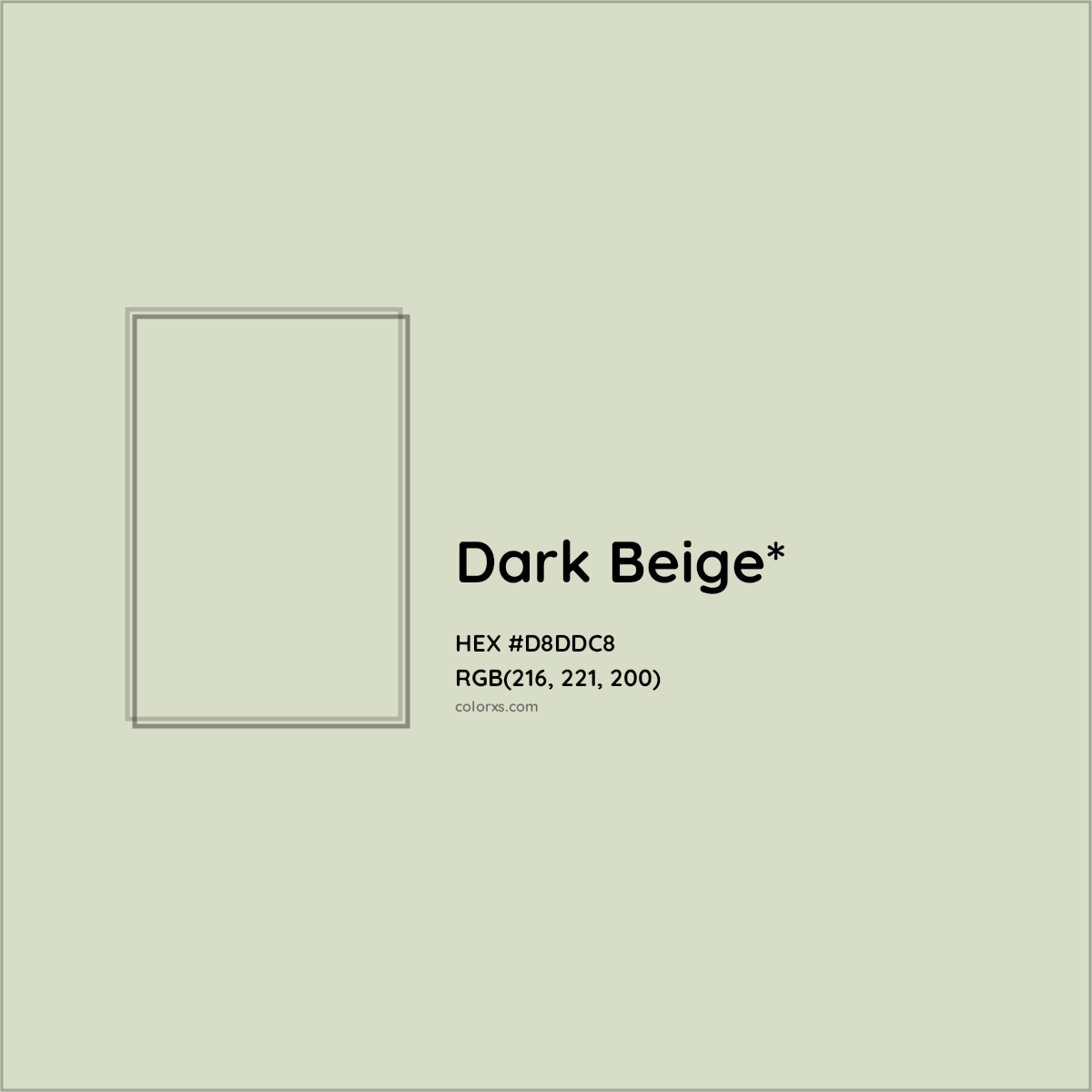 #D8DDC8 hex color. RGB, RYB, CMYK, HSL, HSV codes and color conversions. Matching color names, palettes, paints.