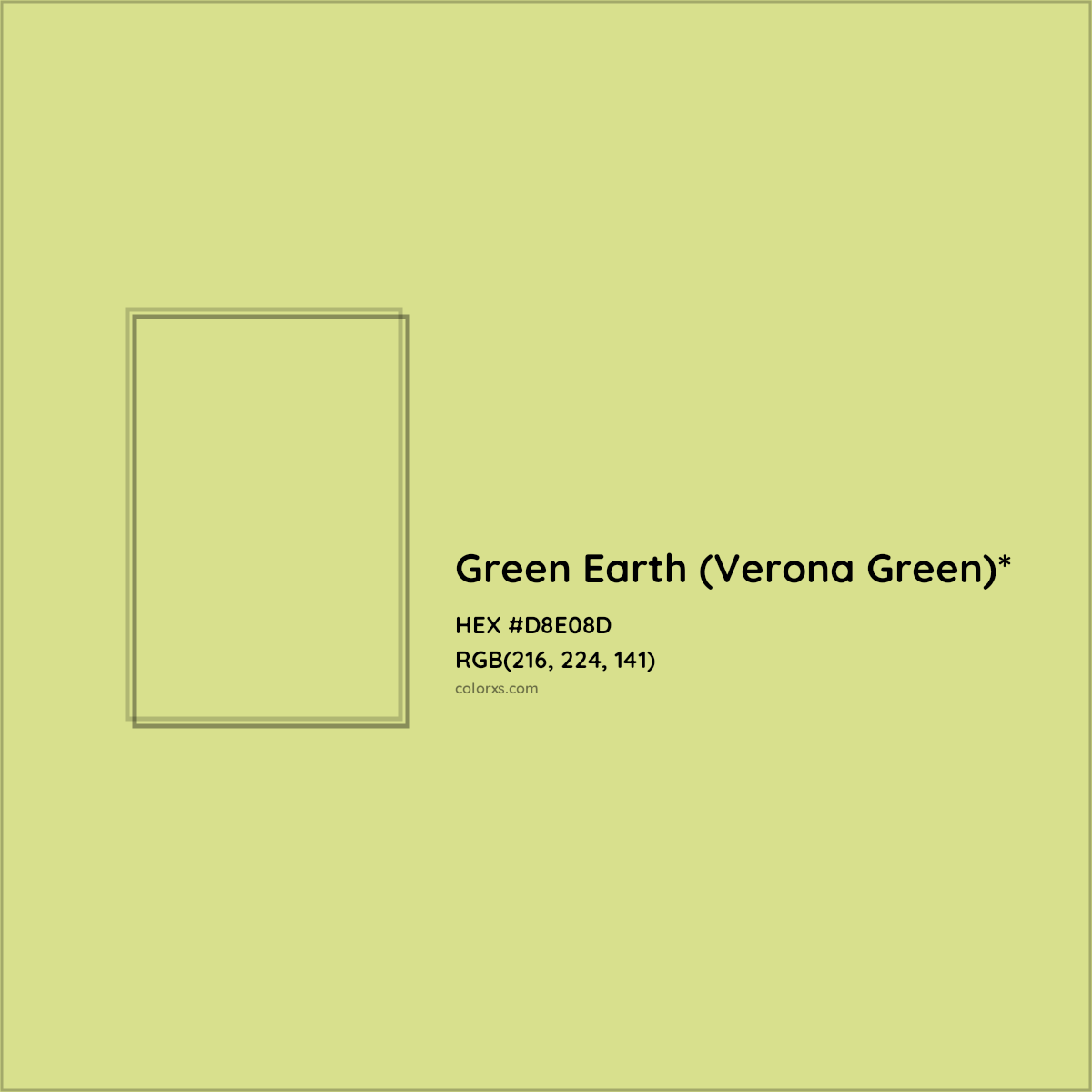 #D8E08D hex color. RGB, RYB, CMYK, HSL, HSV codes and color conversions. Matching color names, palettes, paints.