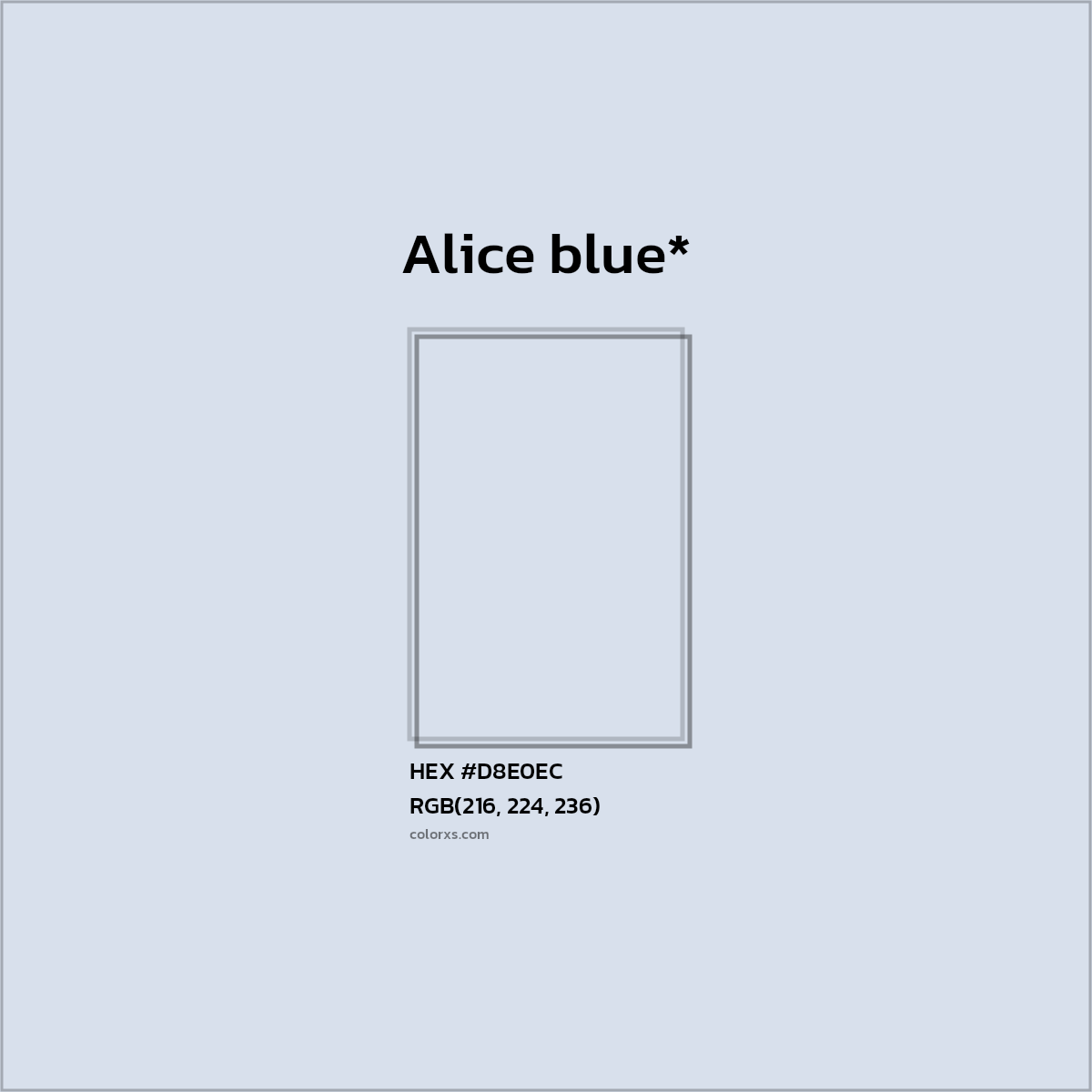 #D8E0EC hex color. RGB, RYB, CMYK, HSL, HSV codes and color conversions. Matching color names, palettes, paints.