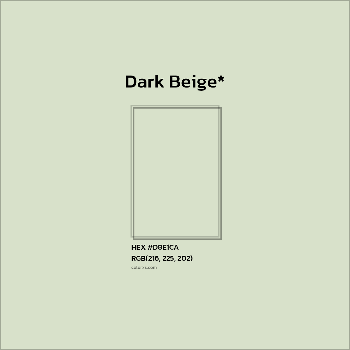 #D8E1CA hex color. RGB, RYB, CMYK, HSL, HSV codes and color conversions. Matching color names, palettes, paints.