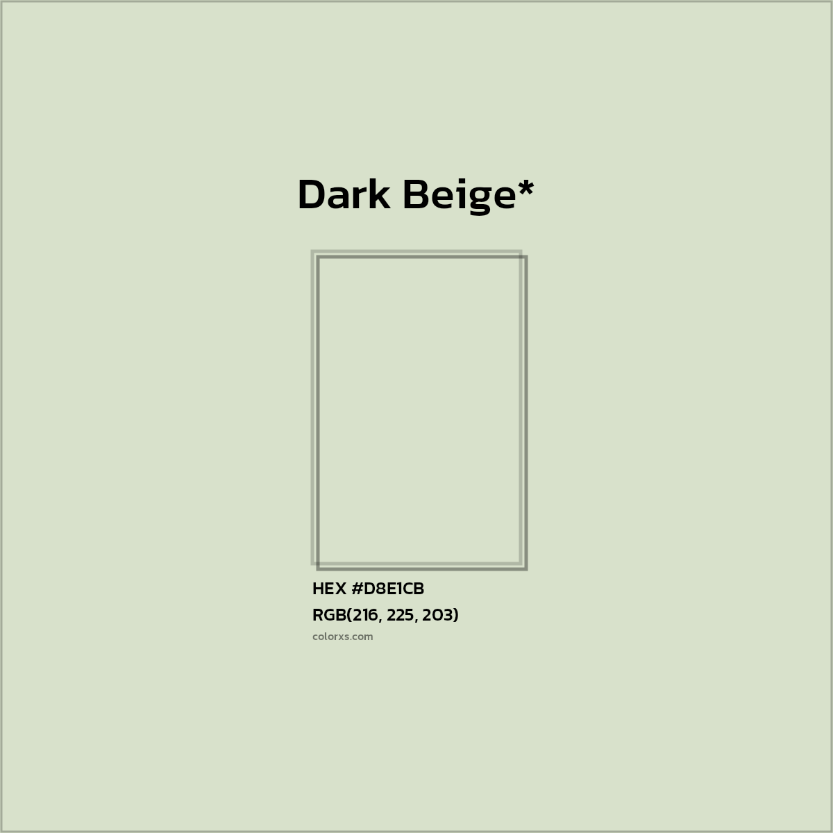 #D8E1CB hex color. RGB, RYB, CMYK, HSL, HSV codes and color conversions. Matching color names, palettes, paints.