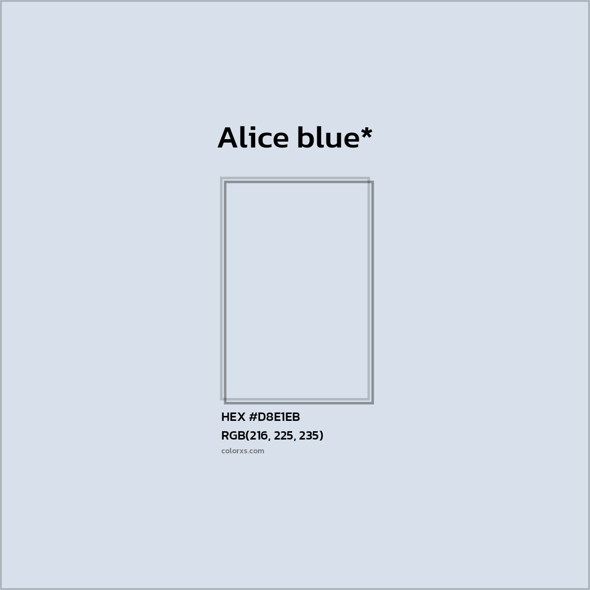 #D8E1EB hex color. RGB, RYB, CMYK, HSL, HSV codes and color conversions. Matching color names, palettes, paints.