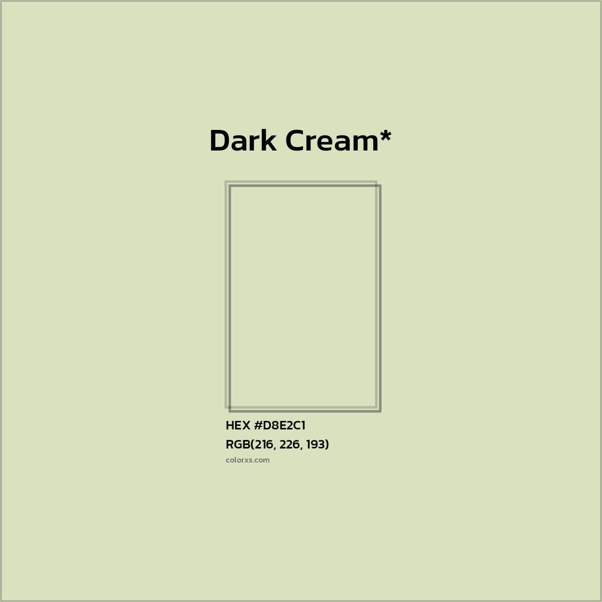 #D8E2C1 hex color. RGB, RYB, CMYK, HSL, HSV codes and color conversions. Matching color names, palettes, paints.
