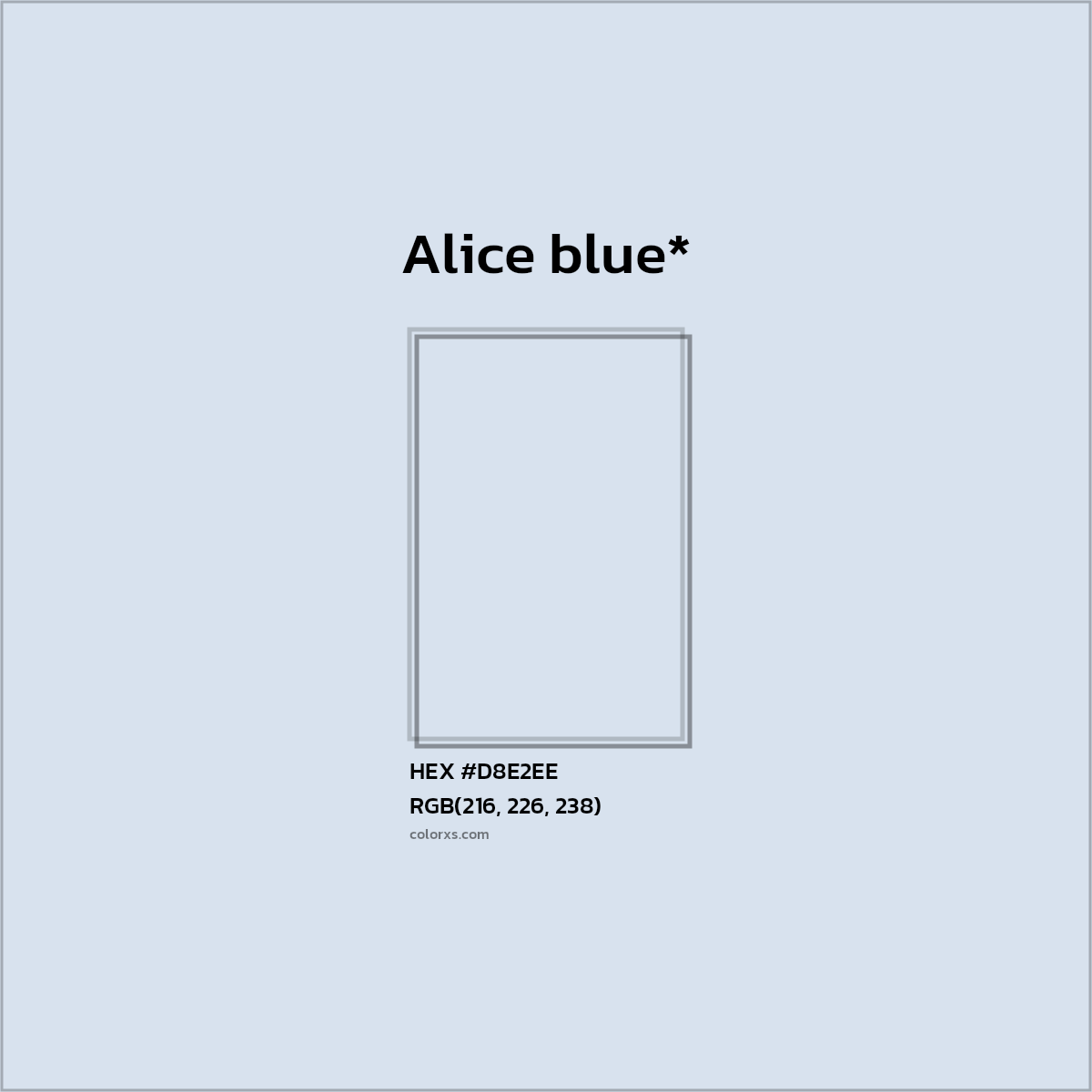 #D8E2EE hex color. RGB, RYB, CMYK, HSL, HSV codes and color conversions. Matching color names, palettes, paints.