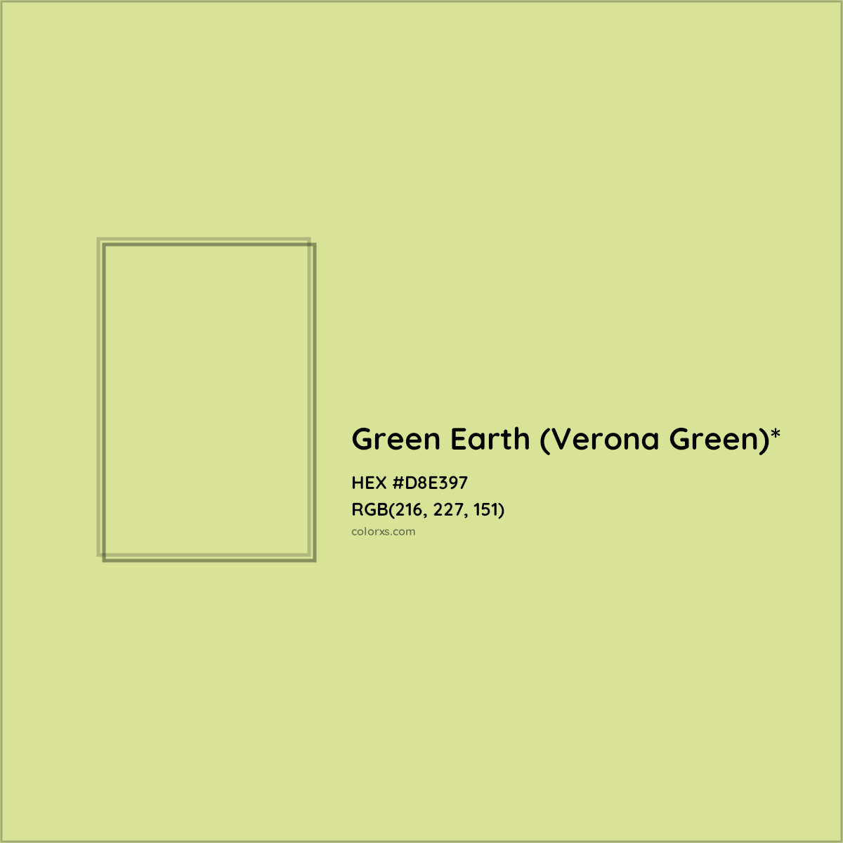 #D8E397 hex color. RGB, RYB, CMYK, HSL, HSV codes and color conversions. Matching color names, palettes, paints.