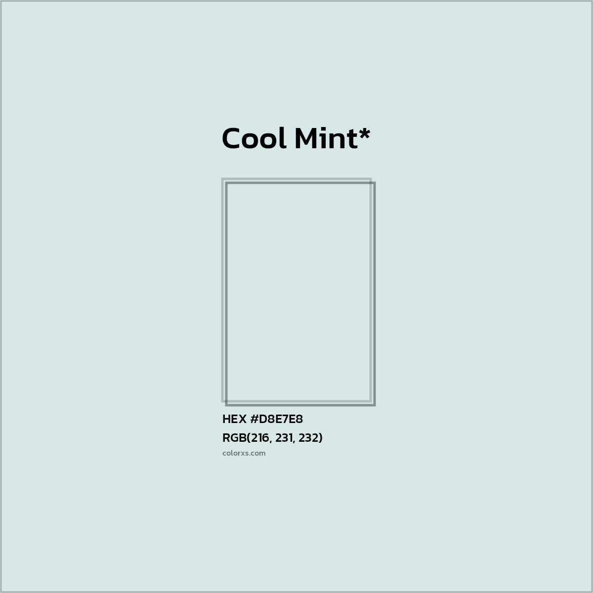 #D8E7E8 hex color. RGB, RYB, CMYK, HSL, HSV codes and color conversions. Matching color names, palettes, paints.