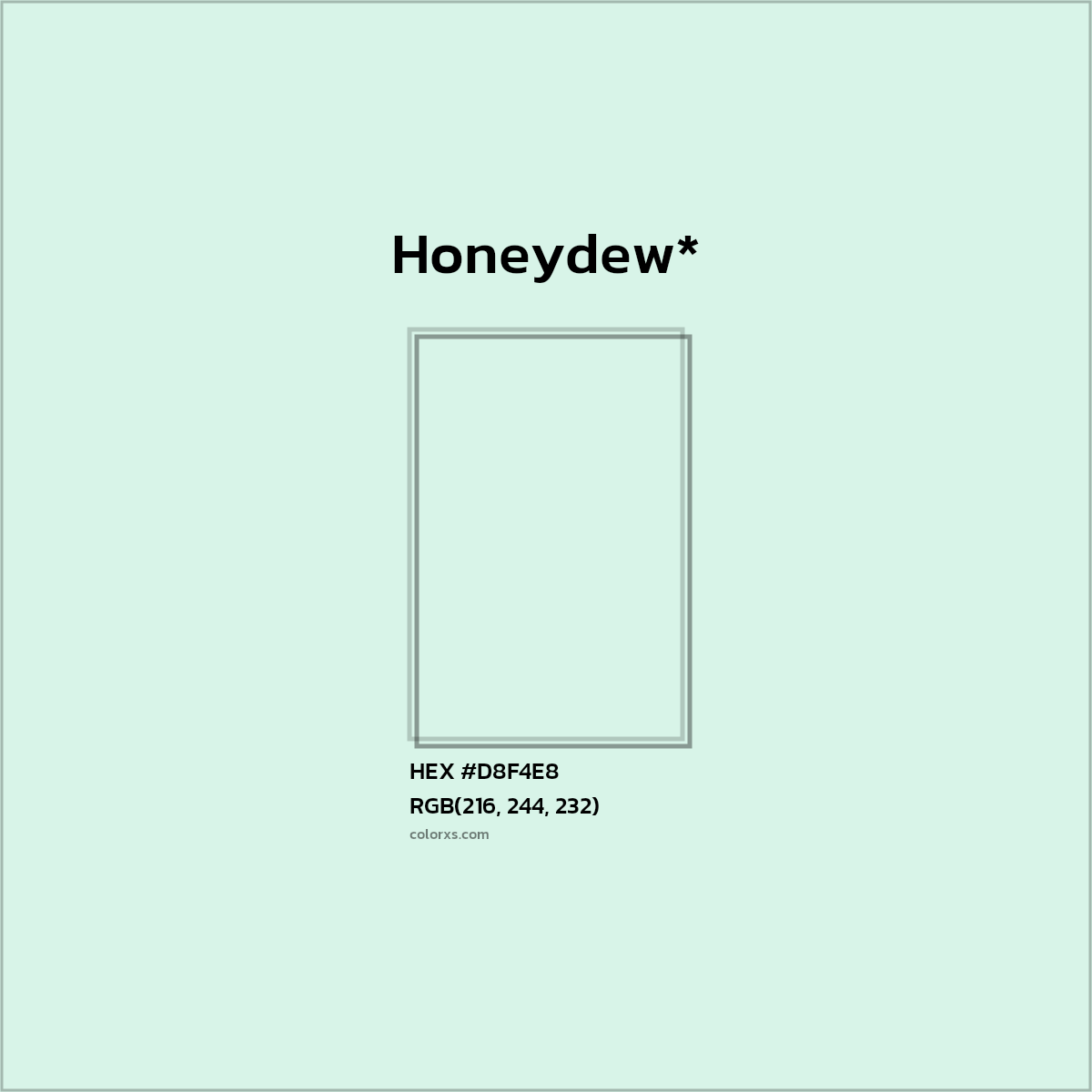 #D8F4E8 hex color. RGB, RYB, CMYK, HSL, HSV codes and color conversions. Matching color names, palettes, paints.