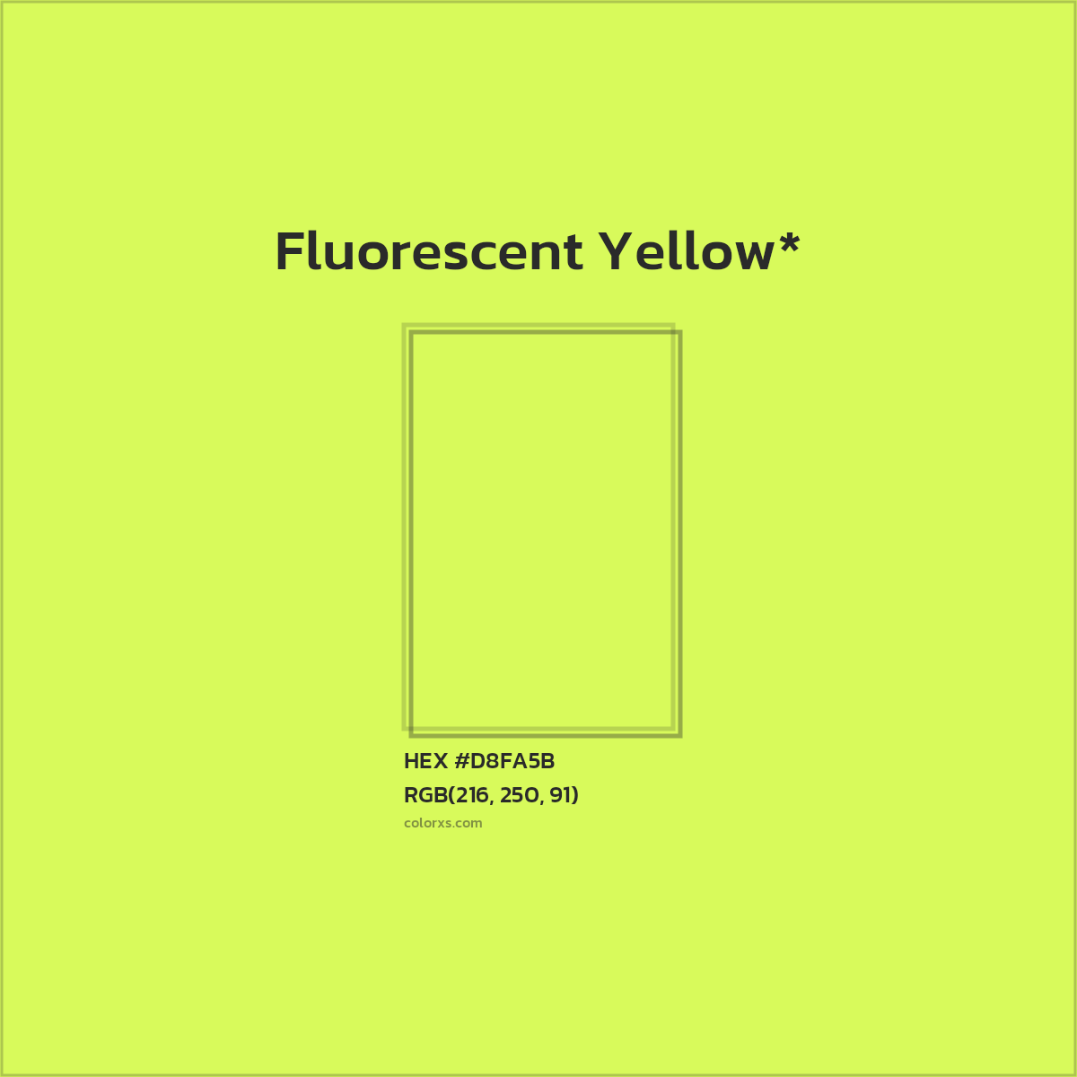#D8FA5B hex color. RGB, RYB, CMYK, HSL, HSV codes and color conversions. Matching color names, palettes, paints.