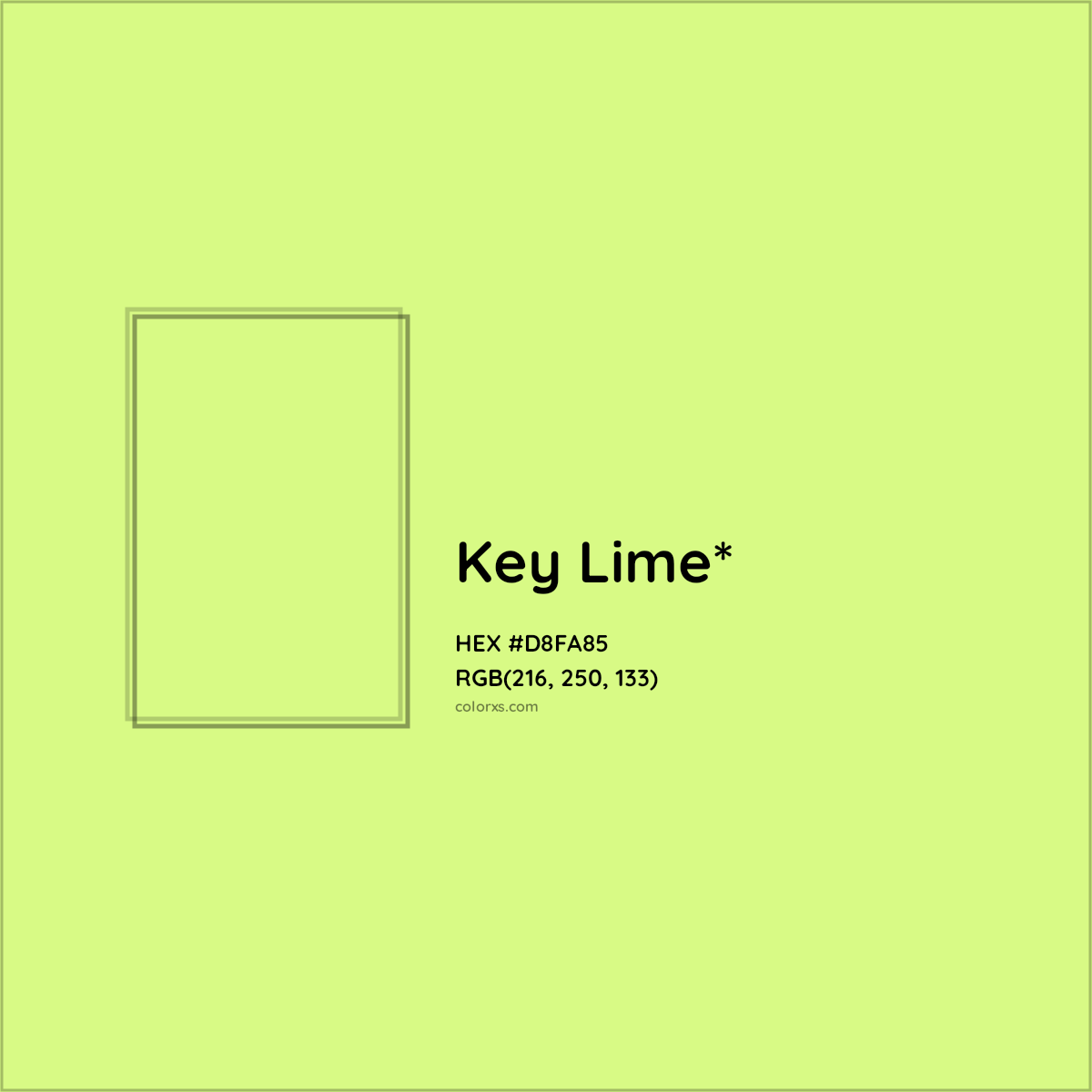 #D8FA85 hex color. RGB, RYB, CMYK, HSL, HSV codes and color conversions. Matching color names, palettes, paints.