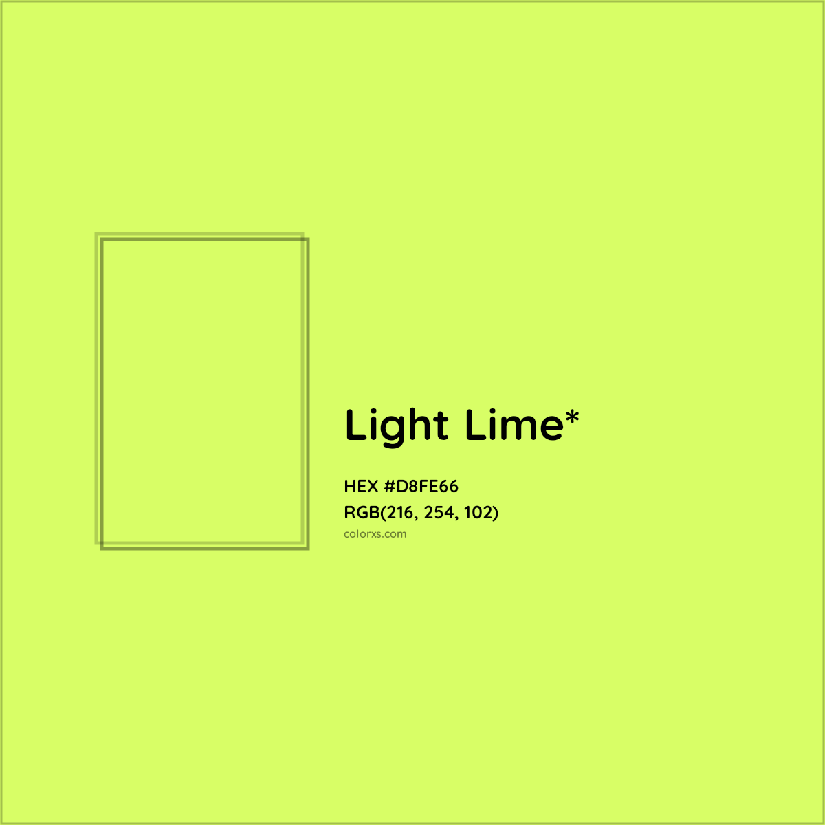 #D8FE66 hex color. RGB, RYB, CMYK, HSL, HSV codes and color conversions. Matching color names, palettes, paints.