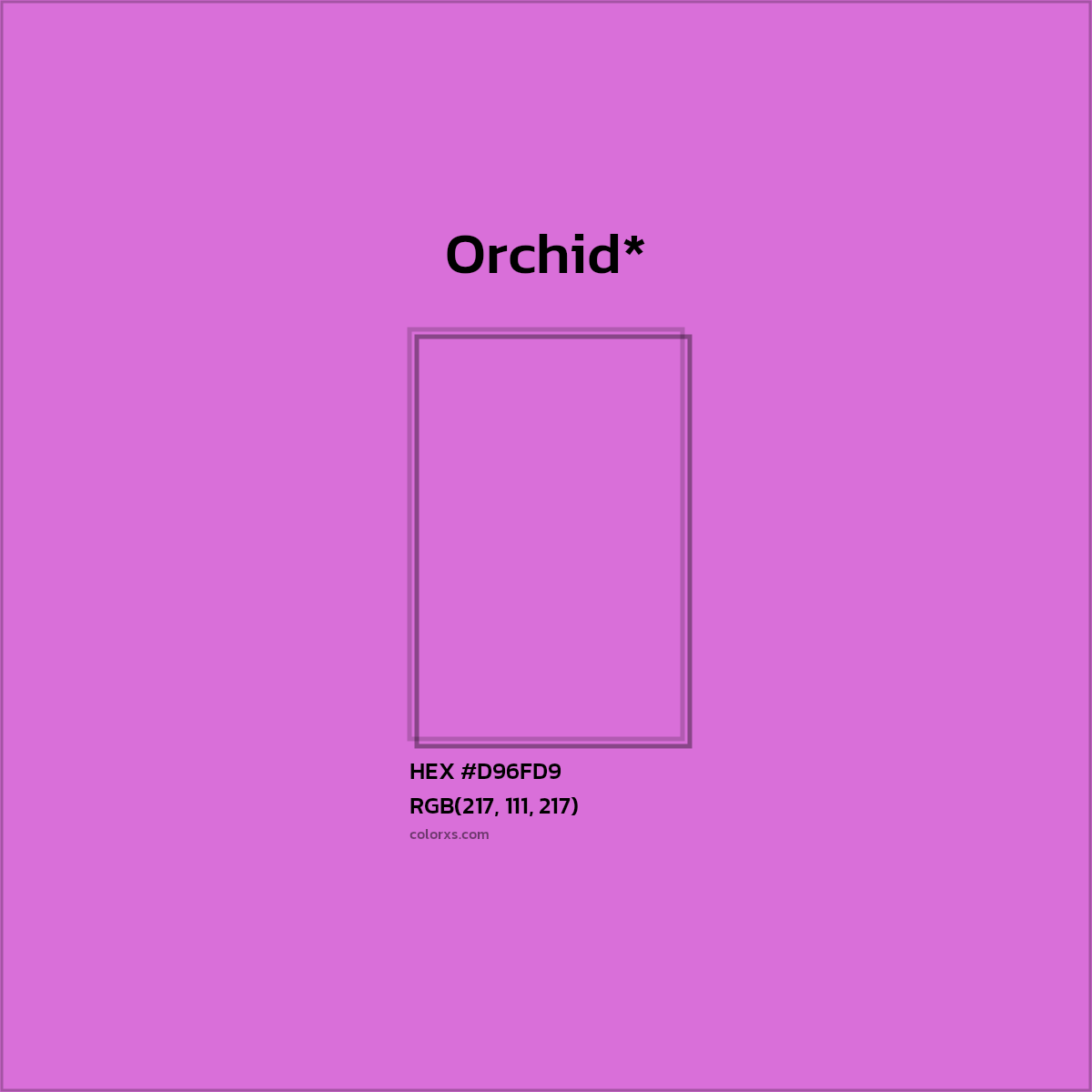 #D96FD9 hex color. RGB, RYB, CMYK, HSL, HSV codes and color conversions. Matching color names, palettes, paints.