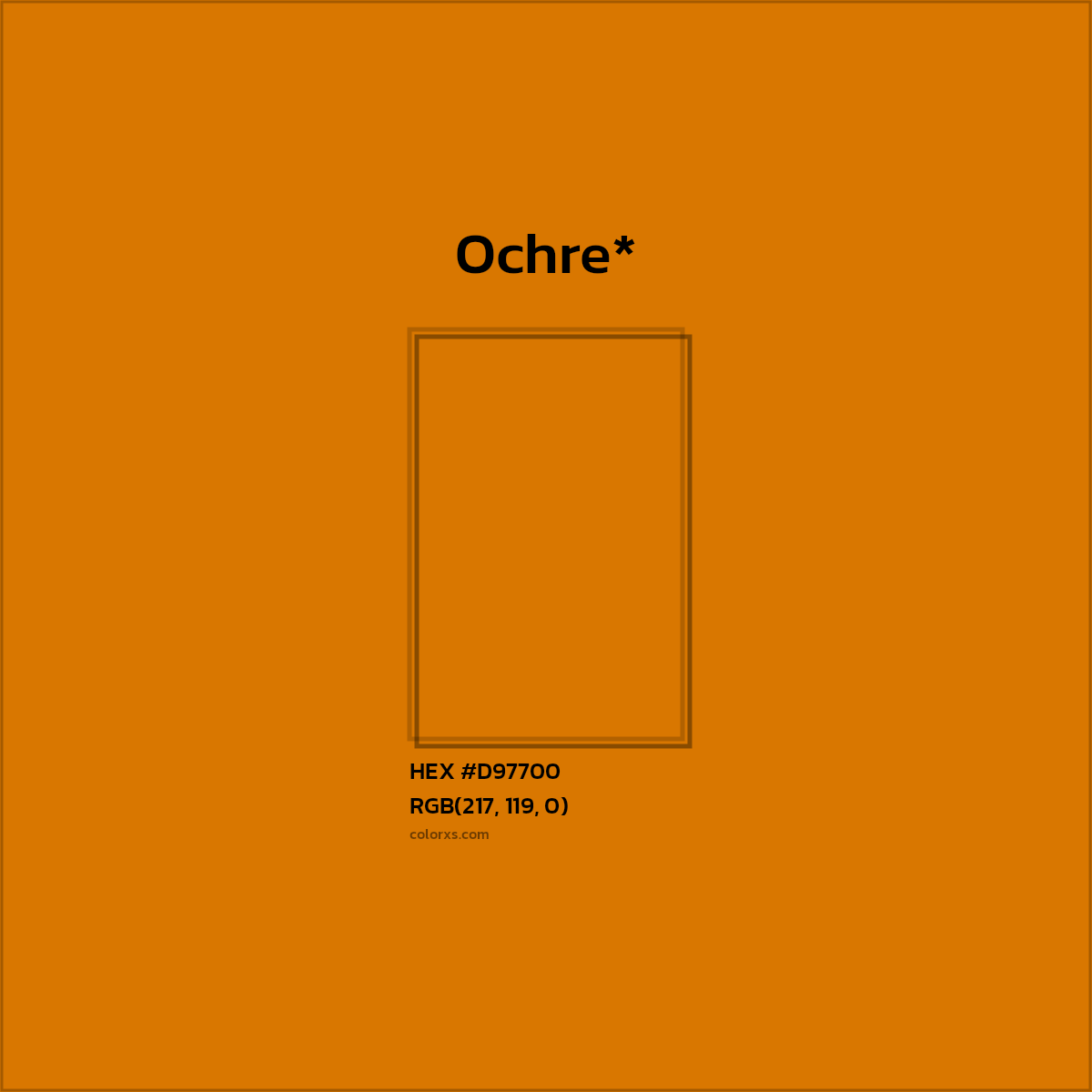 #D97700 hex color. RGB, RYB, CMYK, HSL, HSV codes and color conversions. Matching color names, palettes, paints.