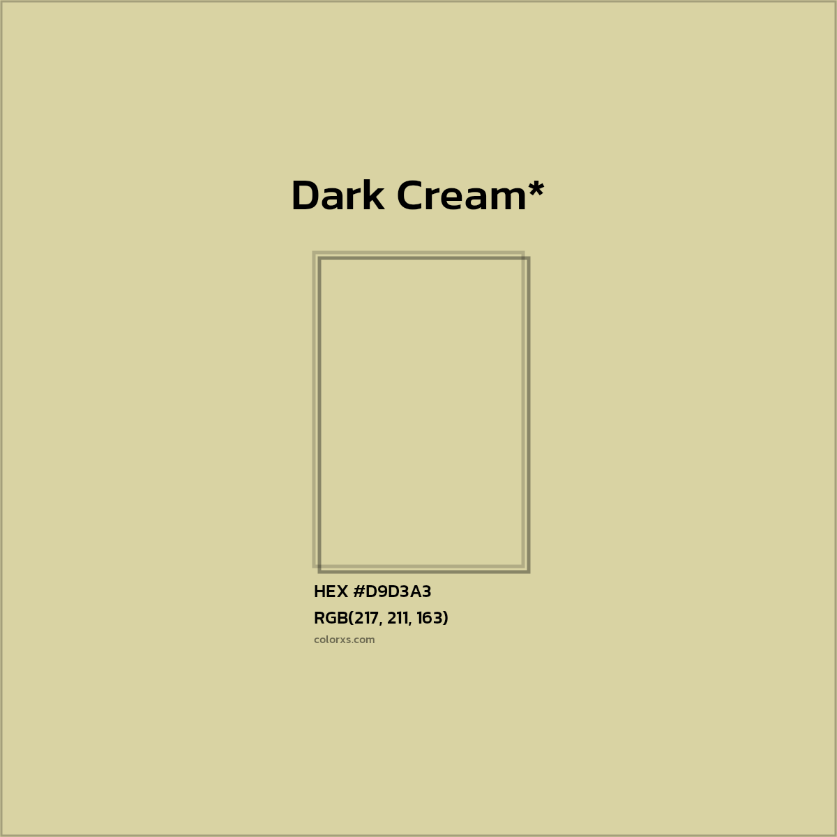 #D9D3A3 hex color. RGB, RYB, CMYK, HSL, HSV codes and color conversions. Matching color names, palettes, paints.