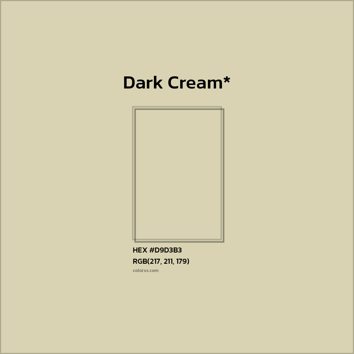 #D9D3B3 hex color. RGB, RYB, CMYK, HSL, HSV codes and color conversions. Matching color names, palettes, paints.