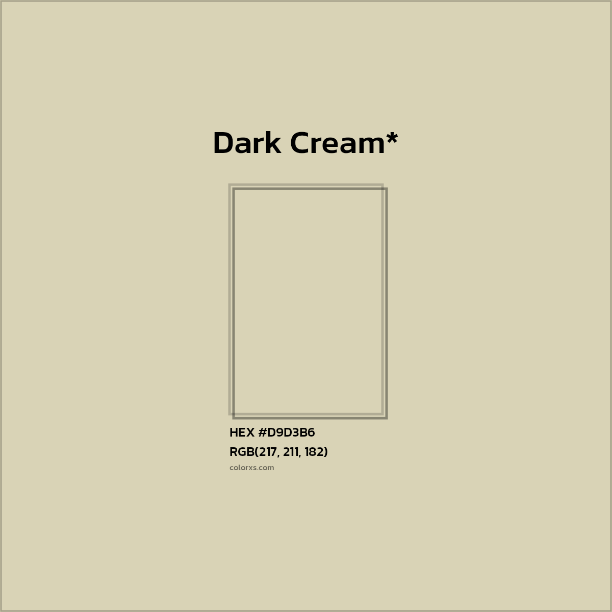 #D9D3B6 hex color. RGB, RYB, CMYK, HSL, HSV codes and color conversions. Matching color names, palettes, paints.