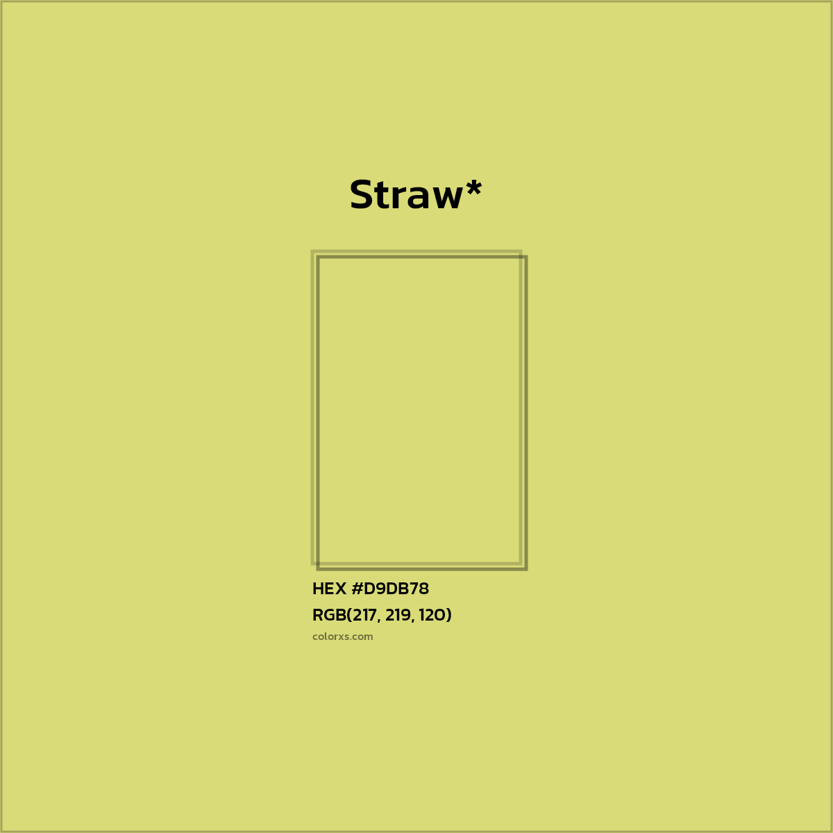 #D9DB78 hex color. RGB, RYB, CMYK, HSL, HSV codes and color conversions. Matching color names, palettes, paints.