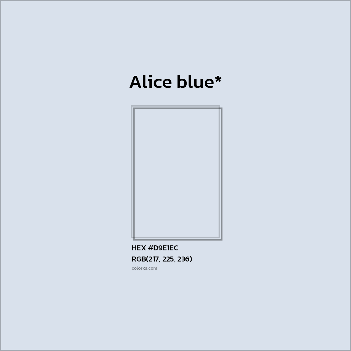 #D9E1EC hex color. RGB, RYB, CMYK, HSL, HSV codes and color conversions. Matching color names, palettes, paints.