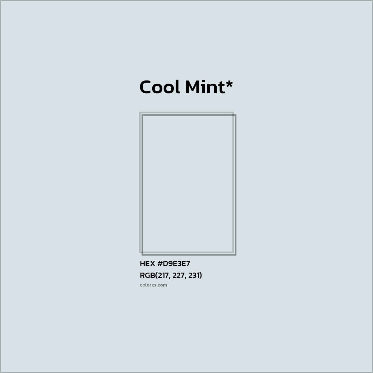 #D9E3E7 hex color. RGB, RYB, CMYK, HSL, HSV codes and color conversions. Matching color names, palettes, paints.