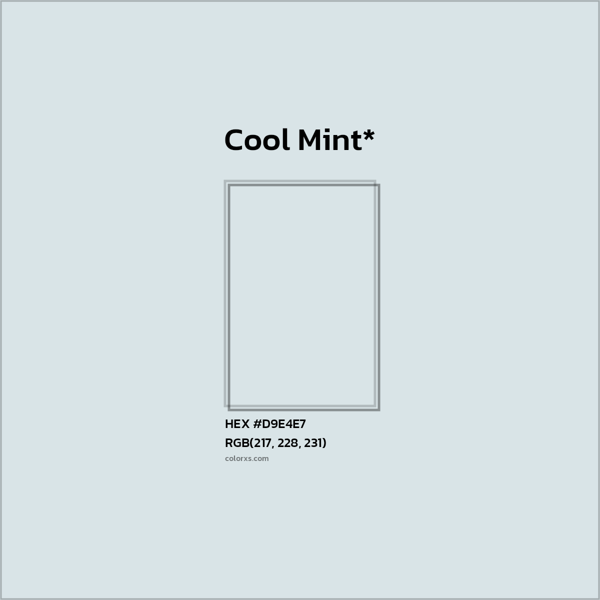 #D9E4E7 hex color. RGB, RYB, CMYK, HSL, HSV codes and color conversions. Matching color names, palettes, paints.