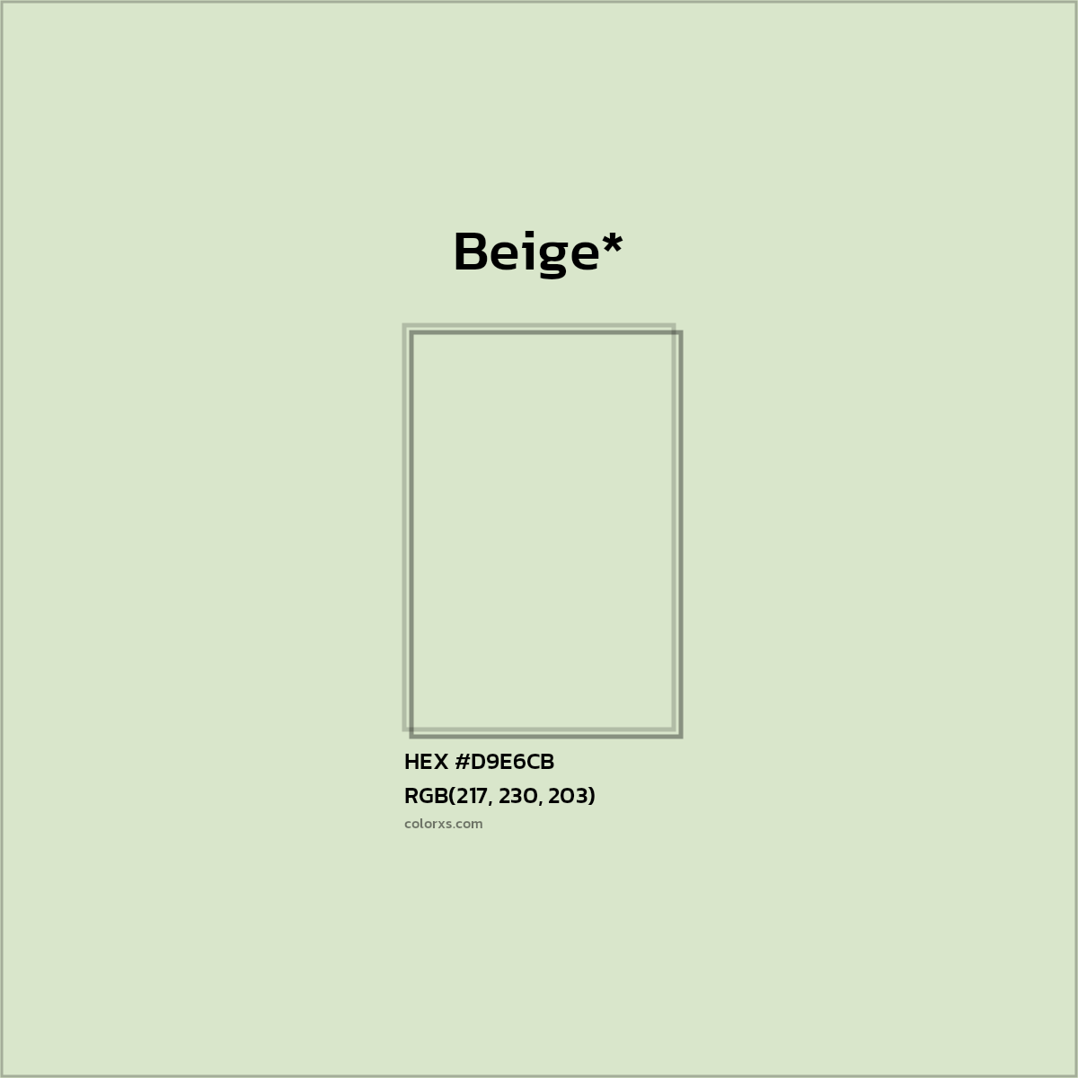 #D9E6CB hex color. RGB, RYB, CMYK, HSL, HSV codes and color conversions. Matching color names, palettes, paints.