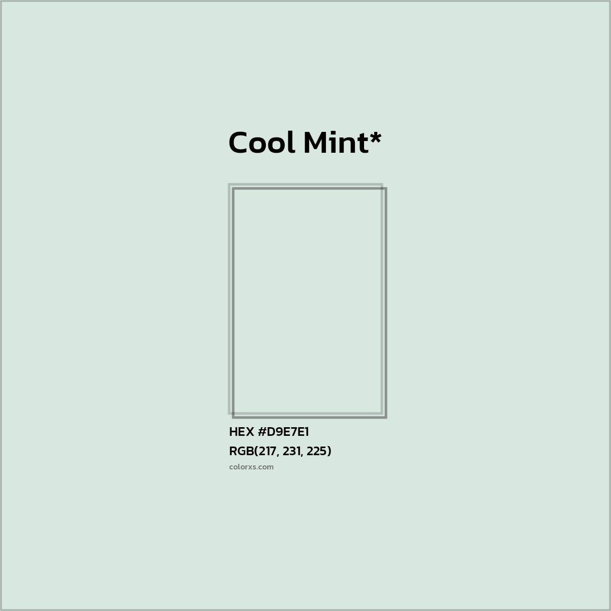 #D9E7E1 hex color. RGB, RYB, CMYK, HSL, HSV codes and color conversions. Matching color names, palettes, paints.