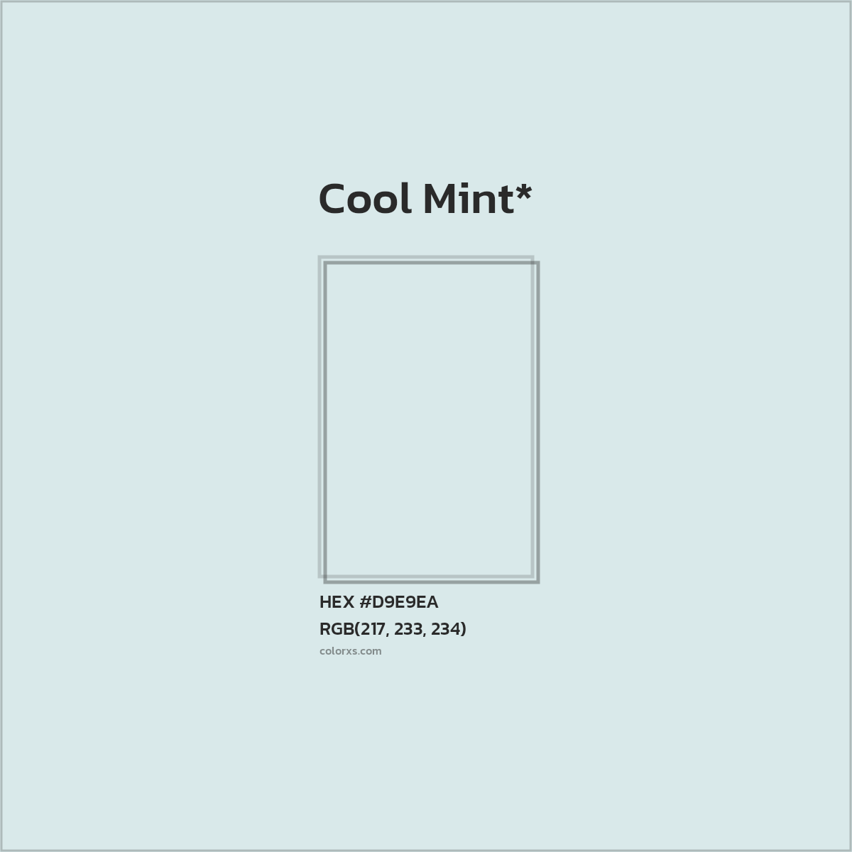 #D9E9EA hex color. RGB, RYB, CMYK, HSL, HSV codes and color conversions. Matching color names, palettes, paints.