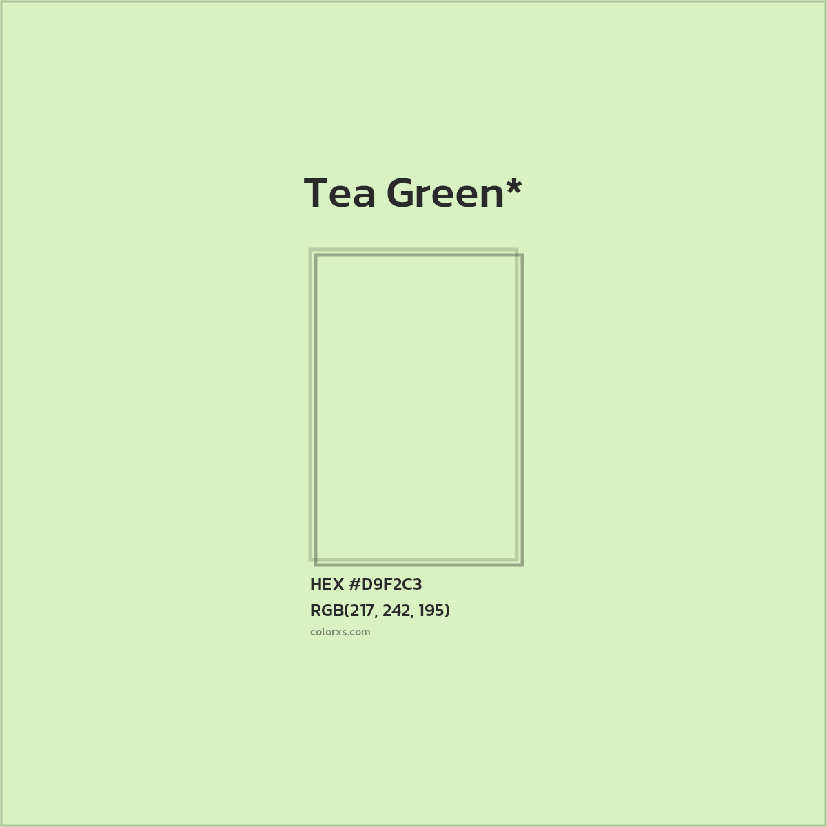 #D9F2C3 hex color. RGB, RYB, CMYK, HSL, HSV codes and color conversions. Matching color names, palettes, paints.