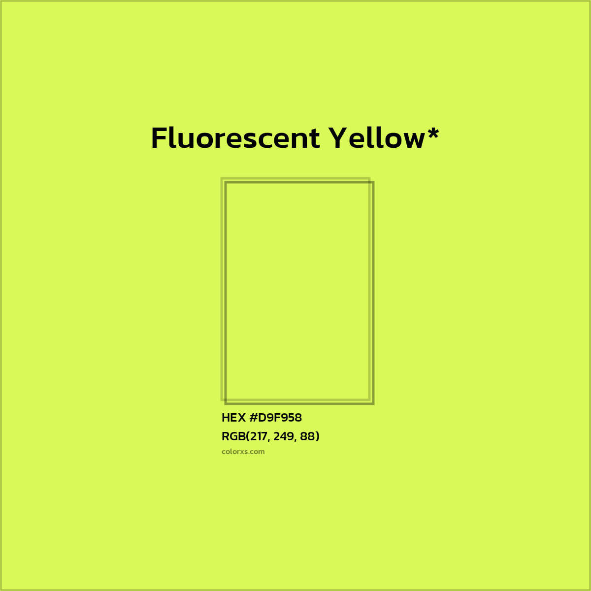 #D9F958 hex color. RGB, RYB, CMYK, HSL, HSV codes and color conversions. Matching color names, palettes, paints.