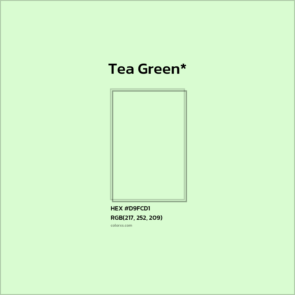 #D9FCD1 hex color. RGB, RYB, CMYK, HSL, HSV codes and color conversions. Matching color names, palettes, paints.