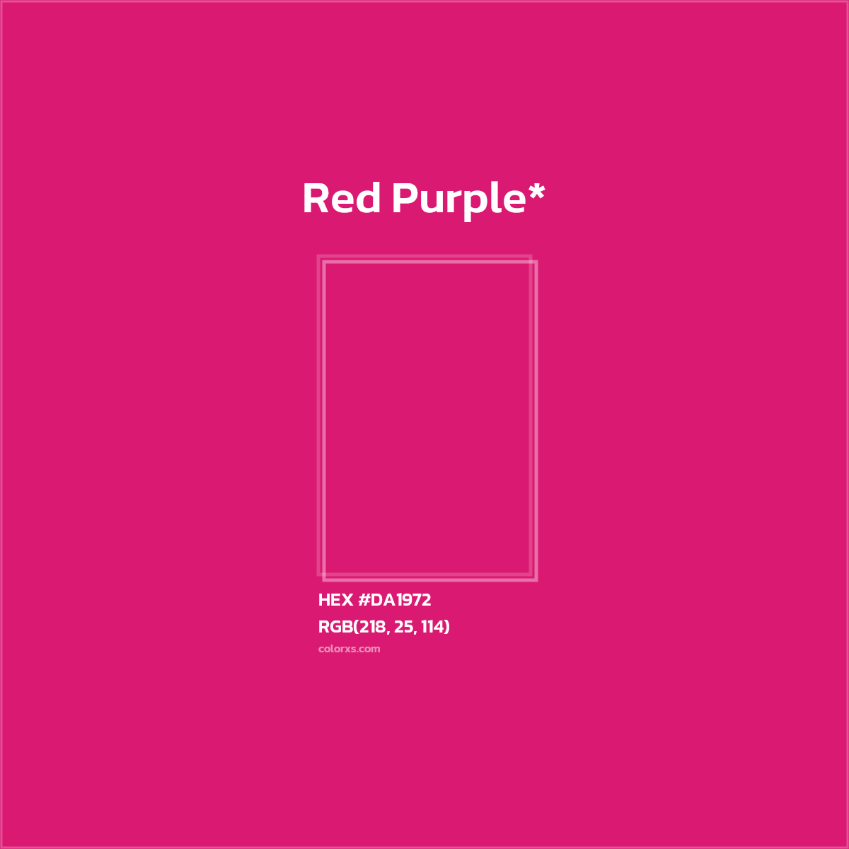 #DA1972 hex color. RGB, RYB, CMYK, HSL, HSV codes and color conversions. Matching color names, palettes, paints.