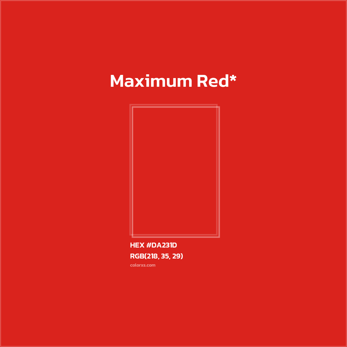 #DA231D hex color. RGB, RYB, CMYK, HSL, HSV codes and color conversions. Matching color names, palettes, paints.