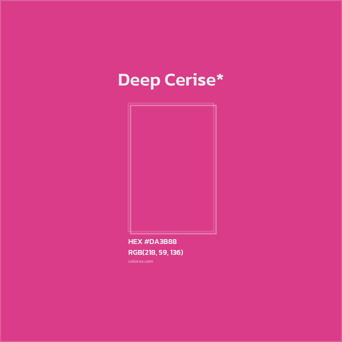 #DA3B88 hex color. RGB, RYB, CMYK, HSL, HSV codes and color conversions. Matching color names, palettes, paints.
