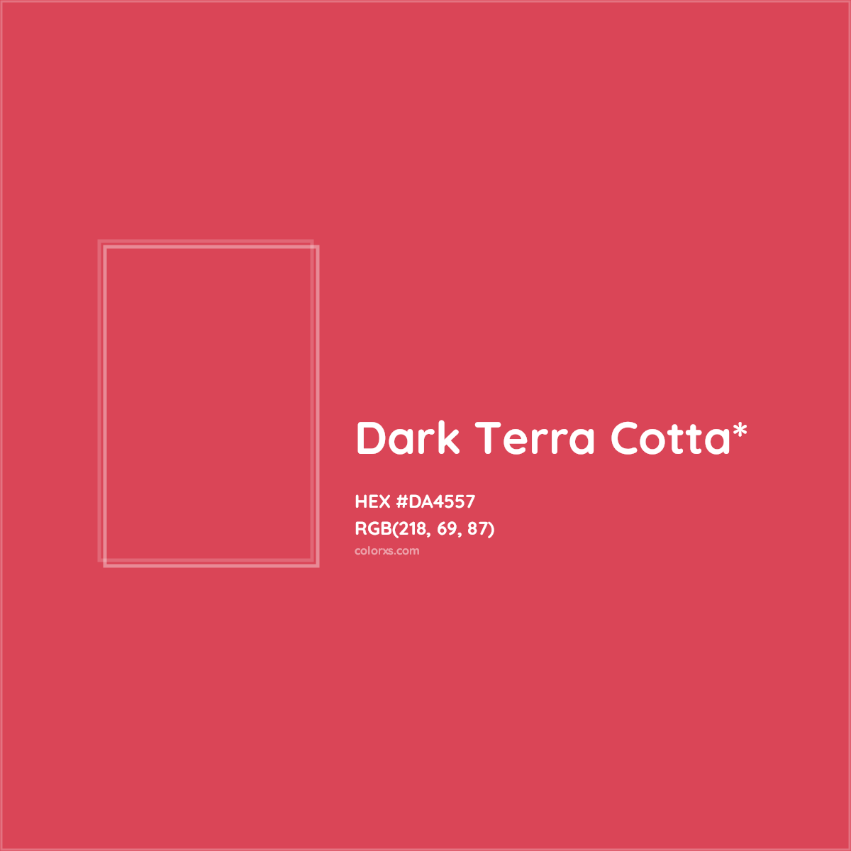 #DA4557 hex color. RGB, RYB, CMYK, HSL, HSV codes and color conversions. Matching color names, palettes, paints.