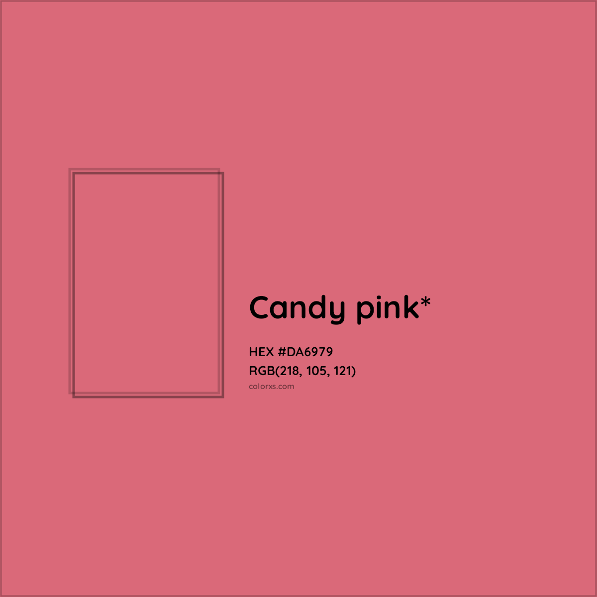 #DA6979 hex color. RGB, RYB, CMYK, HSL, HSV codes and color conversions. Matching color names, palettes, paints.