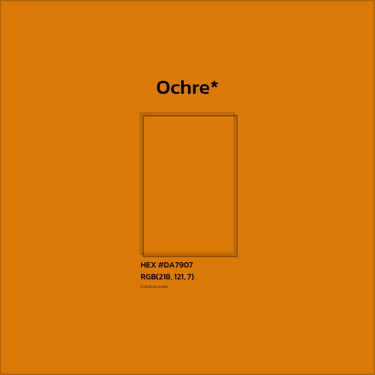 #DA7907 hex color. RGB, RYB, CMYK, HSL, HSV codes and color conversions. Matching color names, palettes, paints.