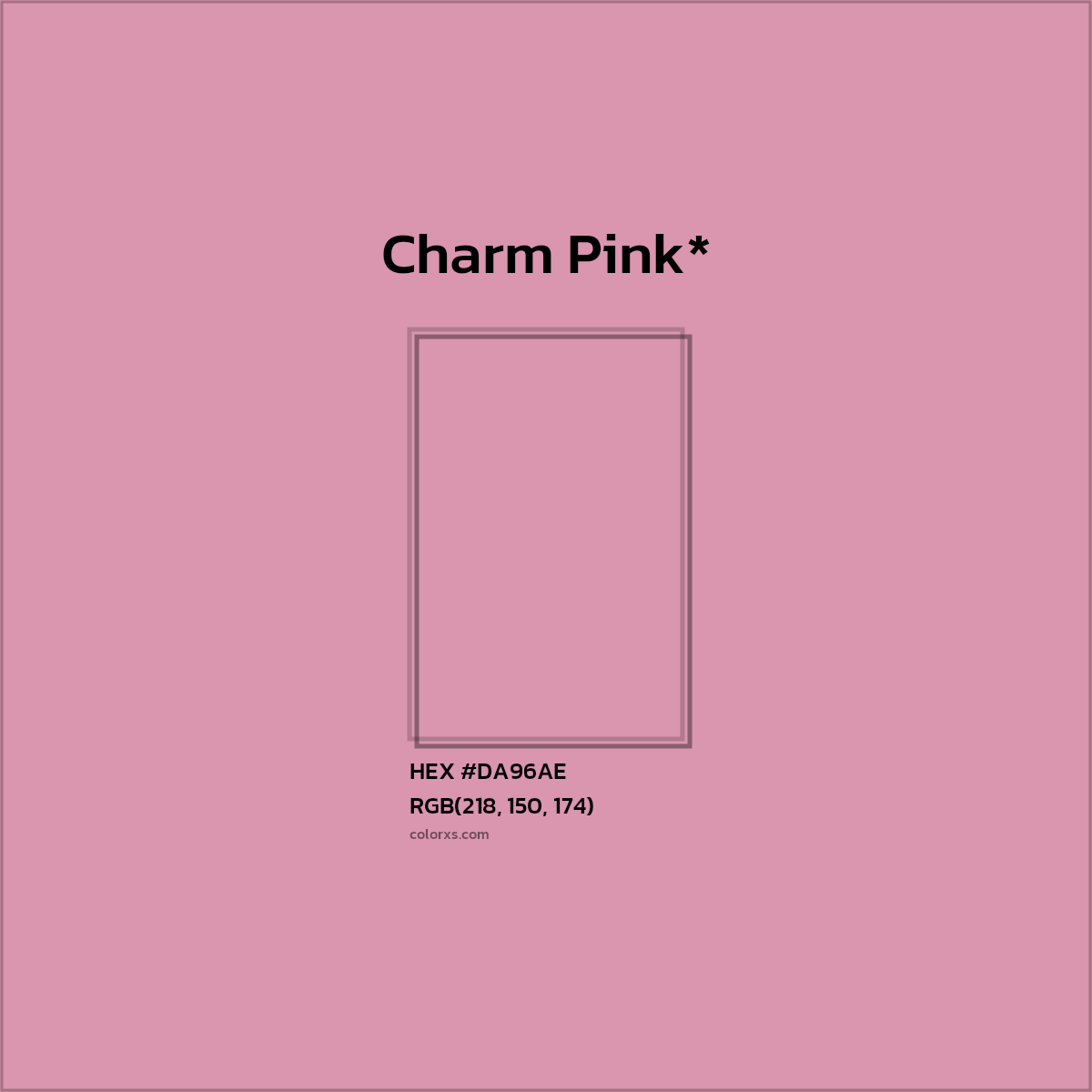 #DA96AE hex color. RGB, RYB, CMYK, HSL, HSV codes and color conversions. Matching color names, palettes, paints.