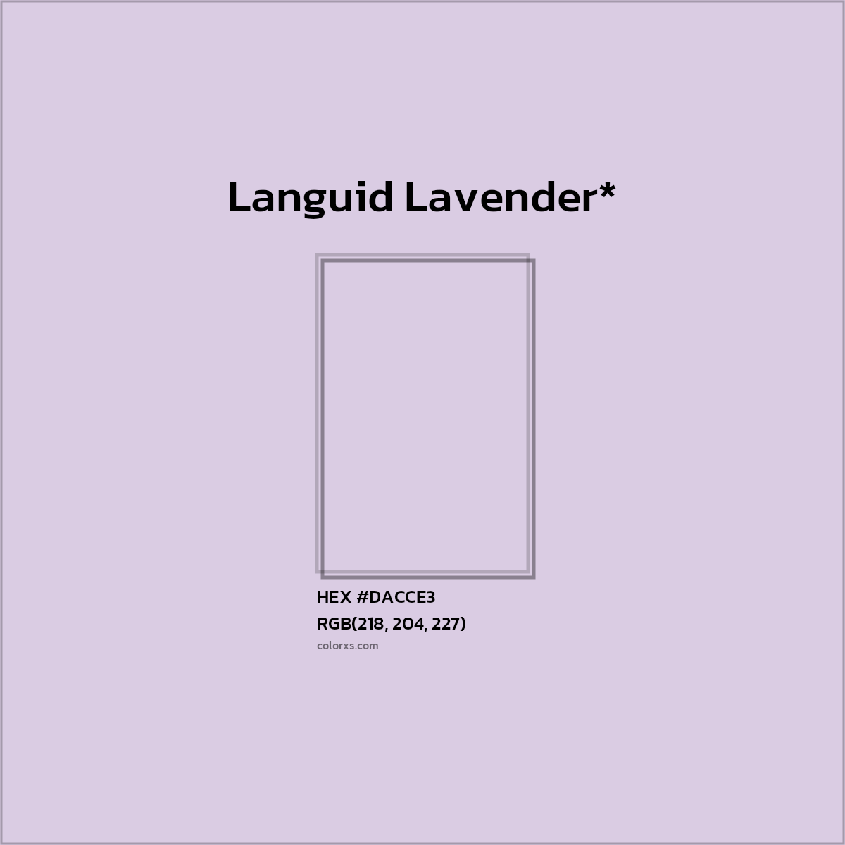 #DACCE3 hex color. RGB, RYB, CMYK, HSL, HSV codes and color conversions. Matching color names, palettes, paints.