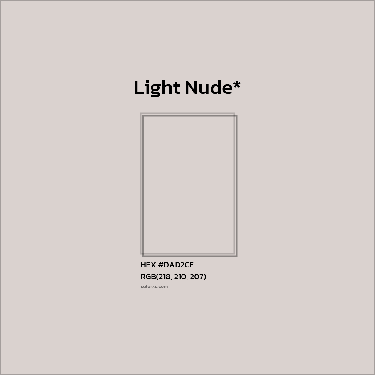 #DAD2CF hex color. RGB, RYB, CMYK, HSL, HSV codes and color conversions. Matching color names, palettes, paints.