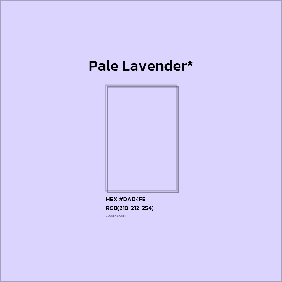 #DAD4FE hex color. RGB, RYB, CMYK, HSL, HSV codes and color conversions. Matching color names, palettes, paints.