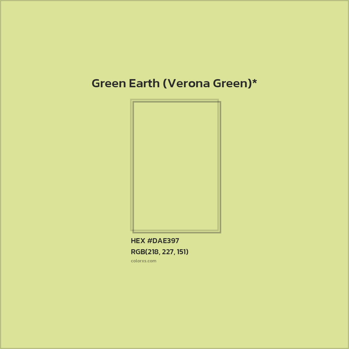 #DAE397 hex color. RGB, RYB, CMYK, HSL, HSV codes and color conversions. Matching color names, palettes, paints.
