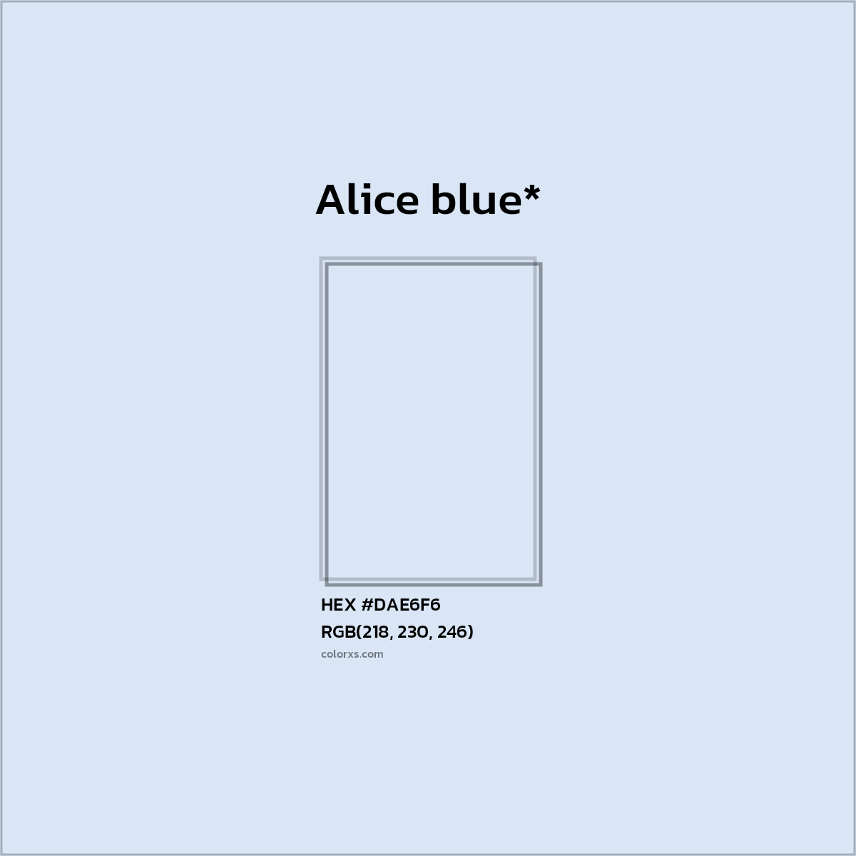 #DAE6F6 hex color. RGB, RYB, CMYK, HSL, HSV codes and color conversions. Matching color names, palettes, paints.