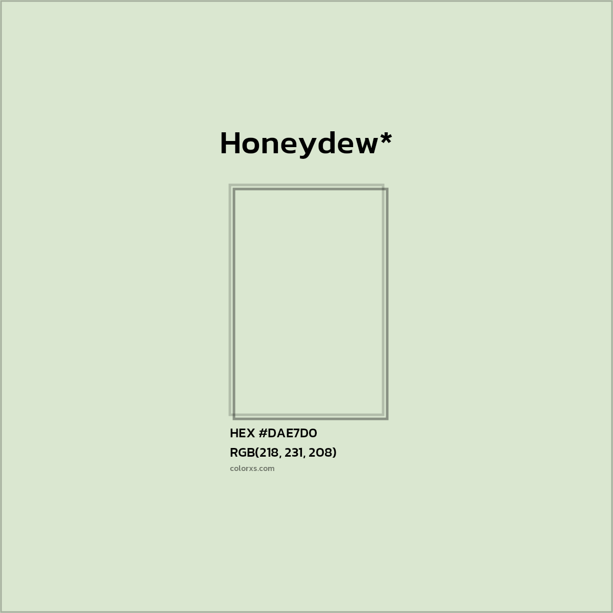 #DAE7D0 hex color. RGB, RYB, CMYK, HSL, HSV codes and color conversions. Matching color names, palettes, paints.